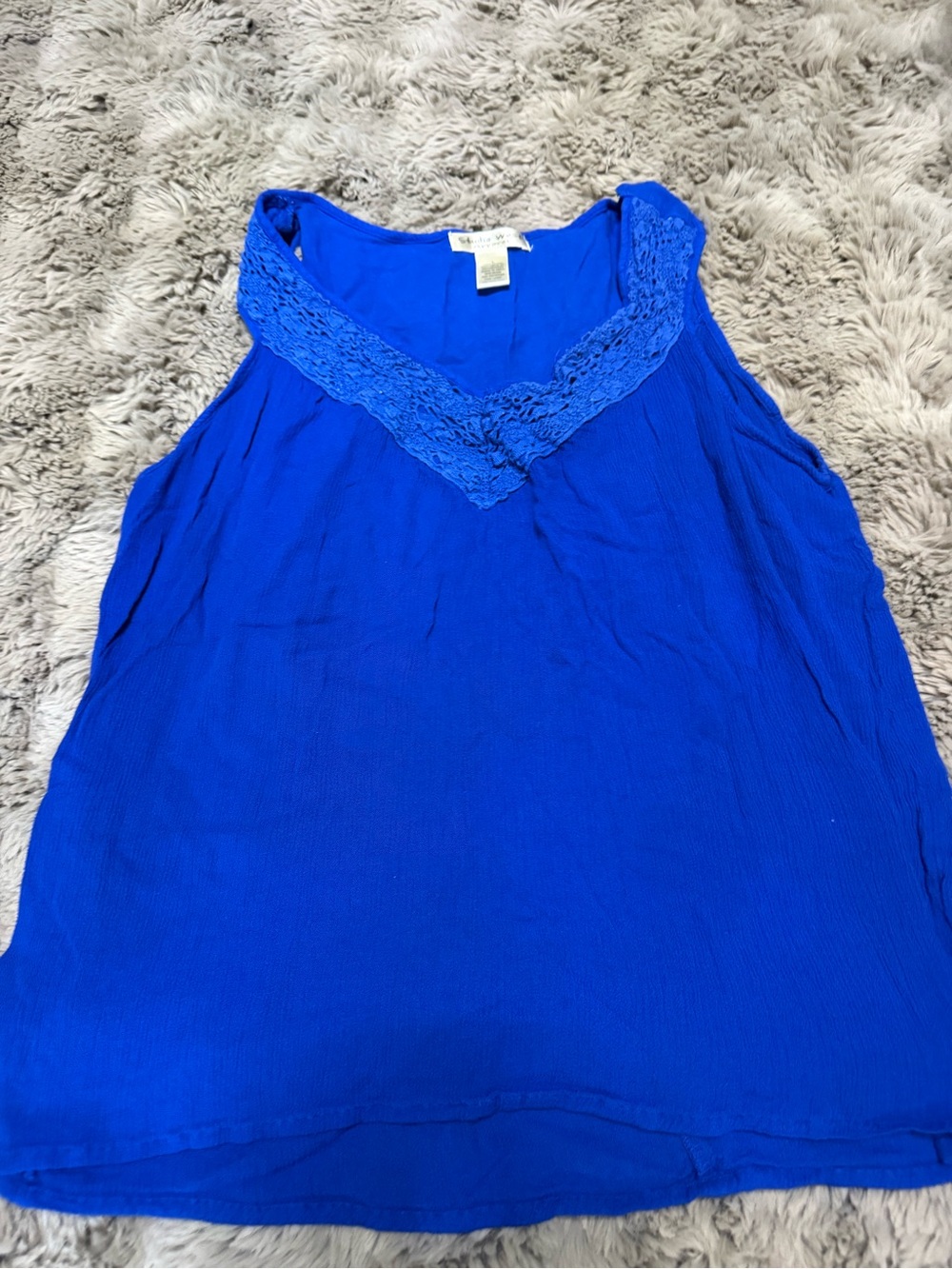Studio West Royal Blue Lace-Trim Tank Top